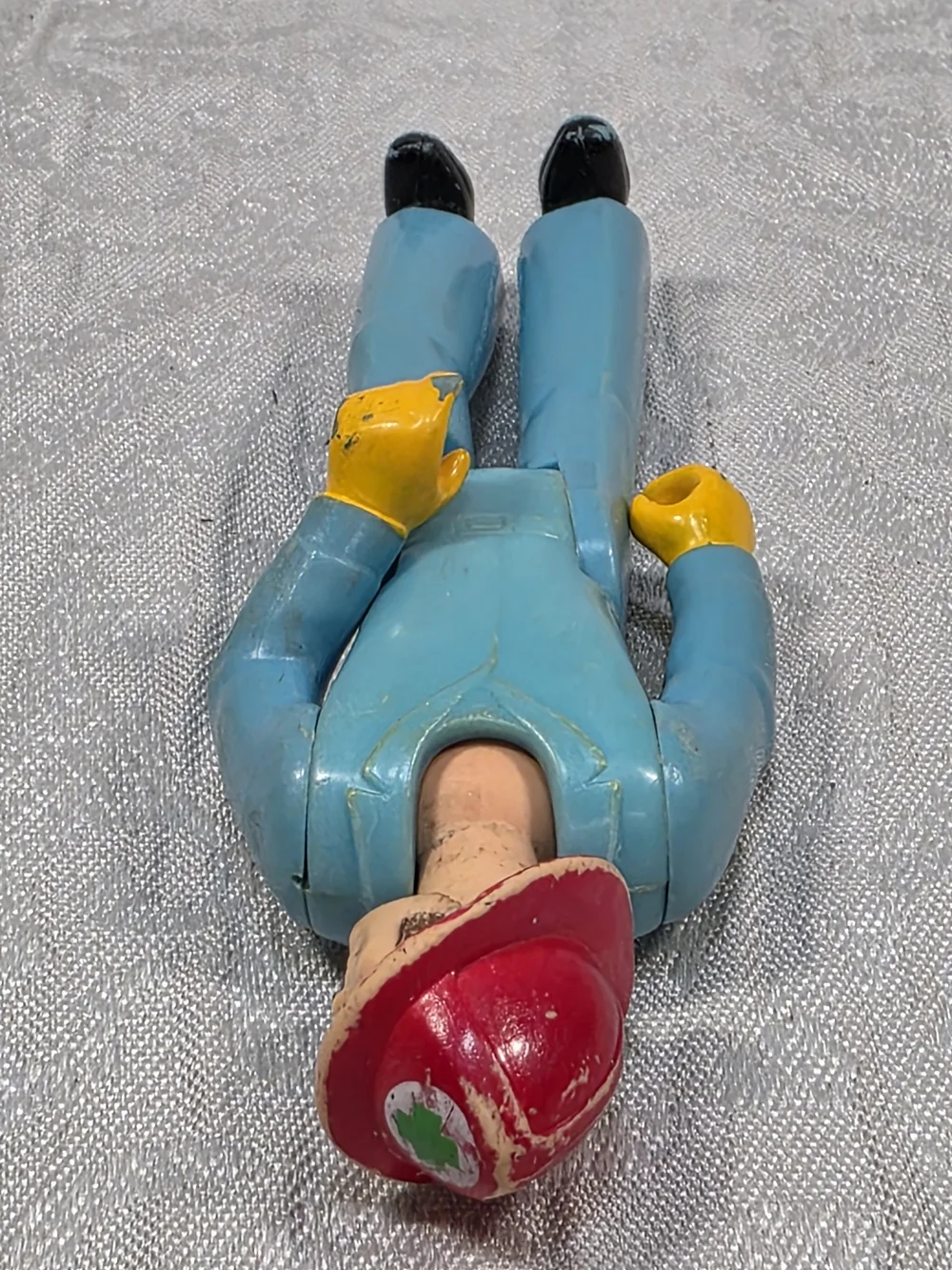 Vintage Kids Toy Firefighter Action Figure - Blue with Red Helmet